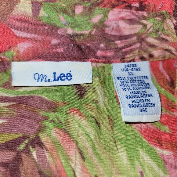 Ms Lee Shirt Women's XL Red 3/4 Sleeve Button Up Business Casual Forest Print - Picture 3 of 5